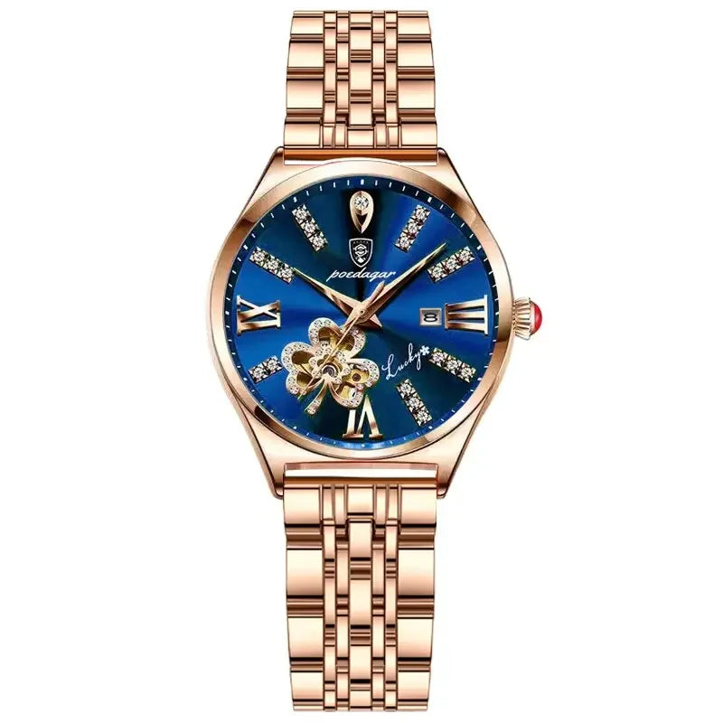 Luxury Wine Red Quartz Waterproof Stainless Watch