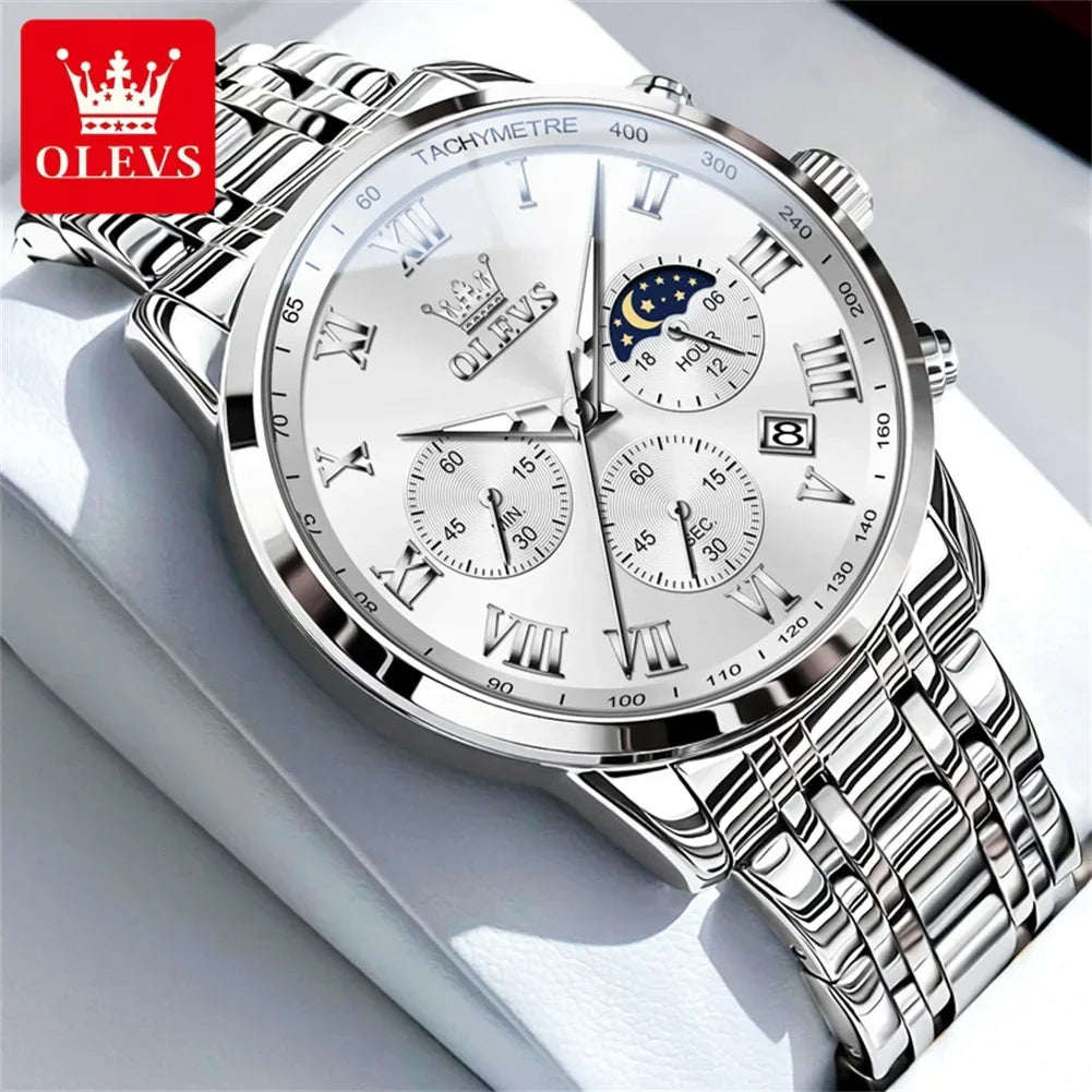 Luxury Brand Men's Stainless Chronograph Quartz Watch
