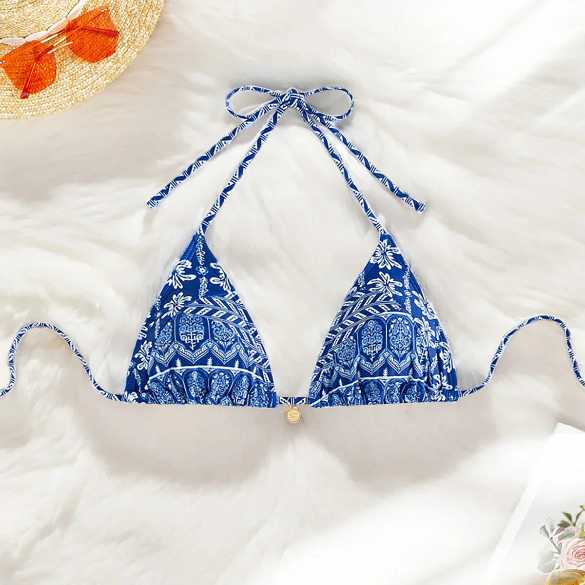Bohemian Print Swimwear Low-waist Female Beach Set Tie Straps Women Swimming Suit Triangle Bra with Pad