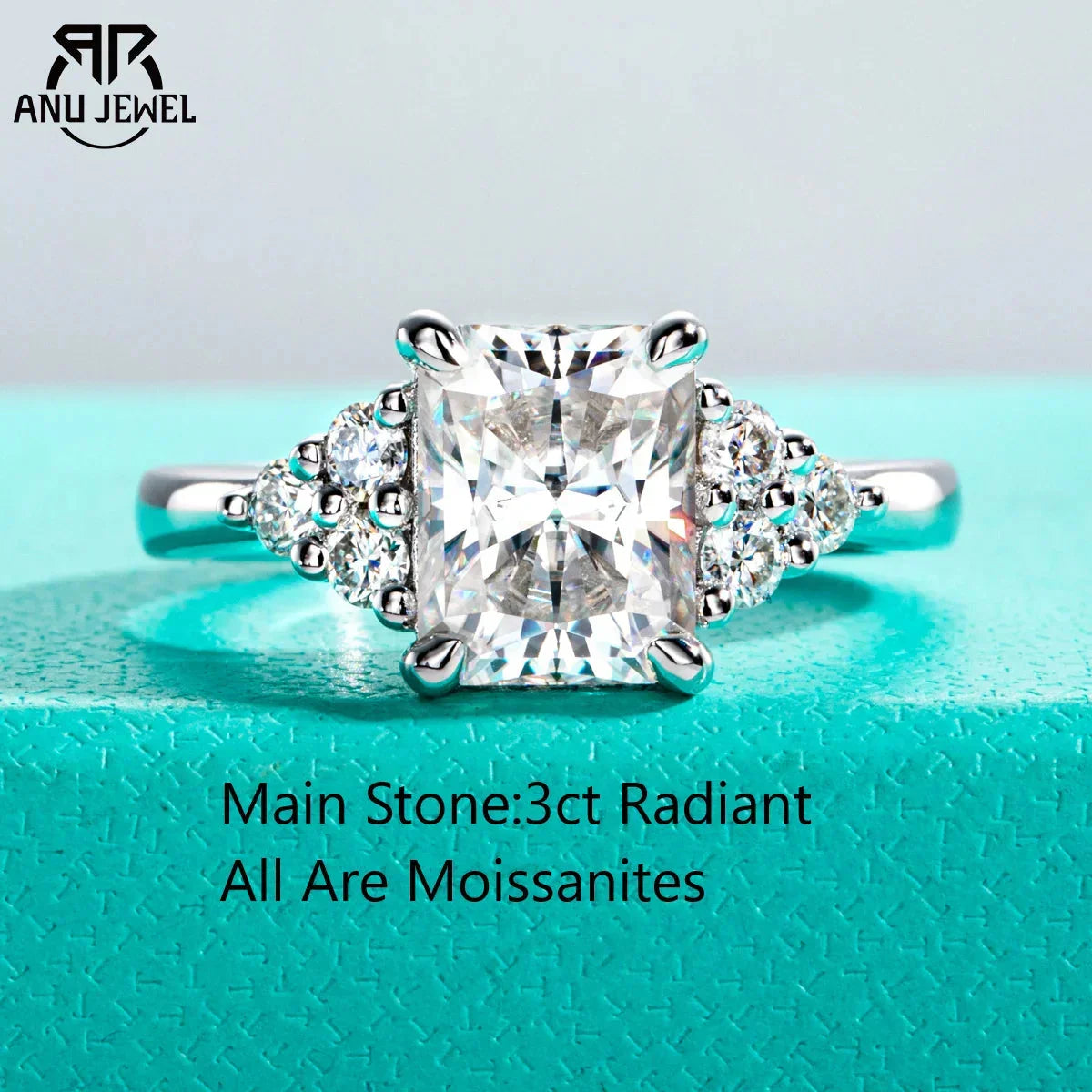 AnuJewel 3ct Radiant Cut D Color Moissanite Engagement Ring 18K Gold Plated Luxurious Wedding Ring Women Jewelry Wholesale