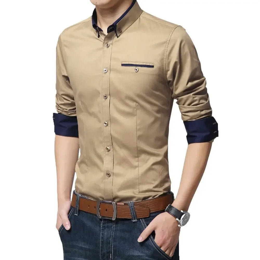 TFETTERS Newest Cotton Men Shirt Casual Shirt Long Sleeve Solid Color Regular Fit Plus Size Men's Shirts