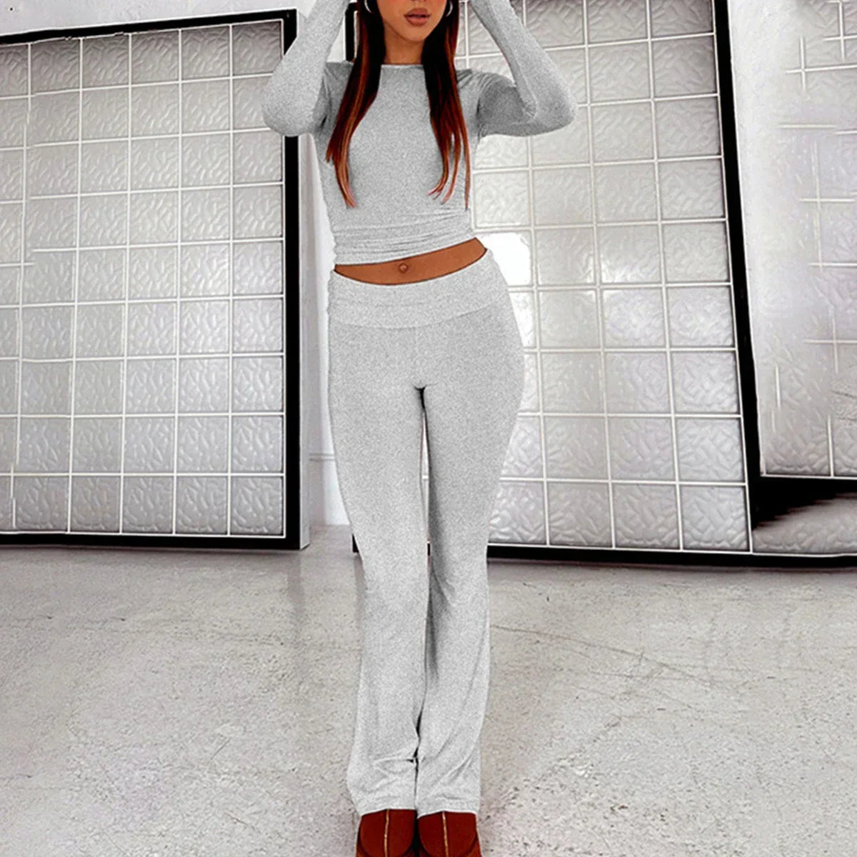 Casual Cotton Slim Fit Wide Leg Lounge Set