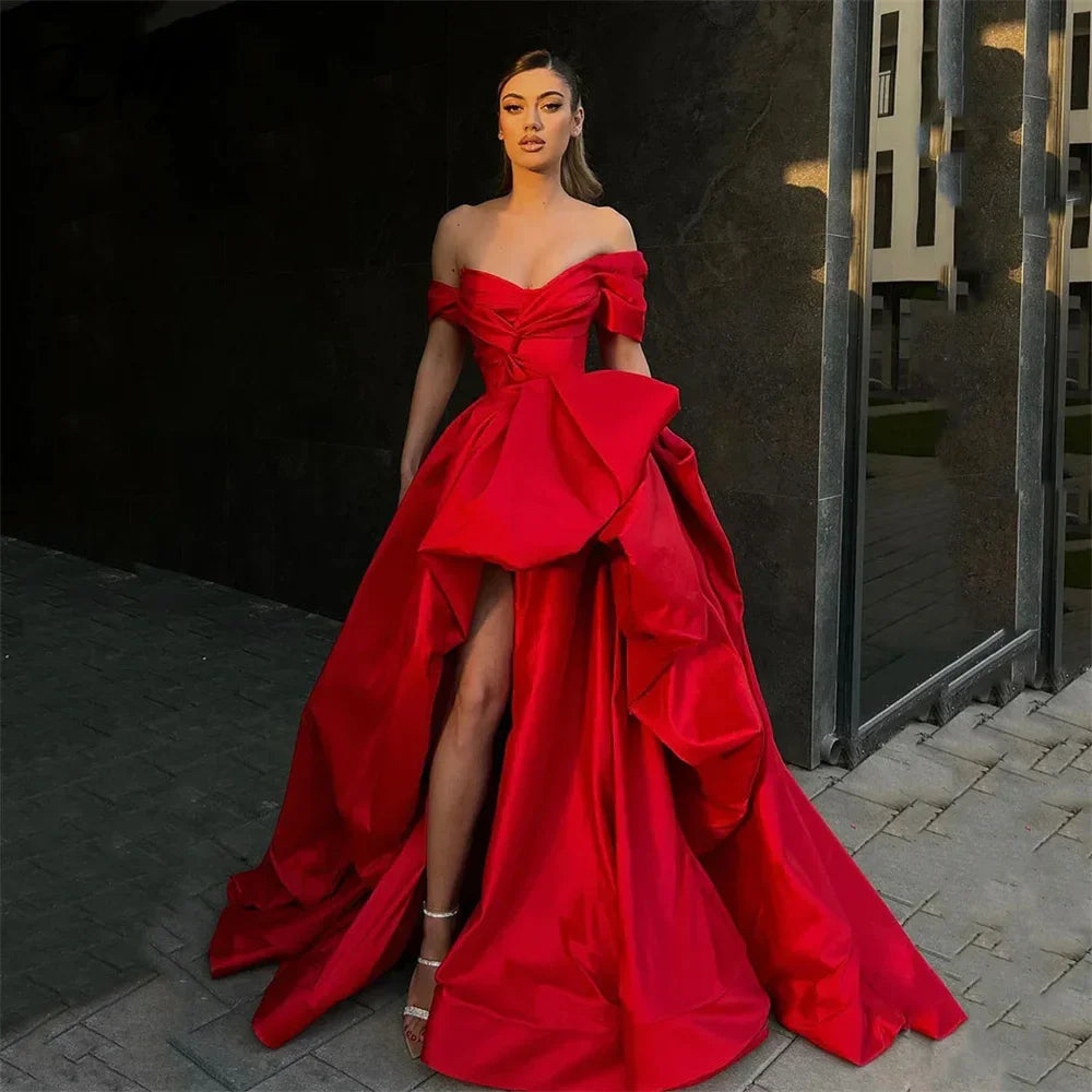 Lily Off the Shoulder Red Prom Dress