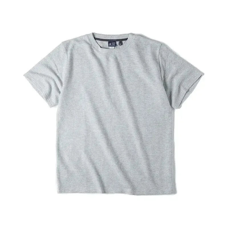 Maden Retro Round Neck Knit Waffle T-shirts for Men Loose Oversize Casual Short Sleeve Tee 2023 Summer Basic Solid Workwear Tops