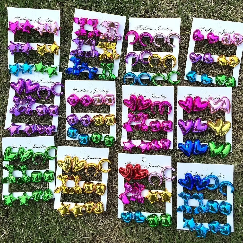 Happy Metallic Balloon Stud Earrings Set