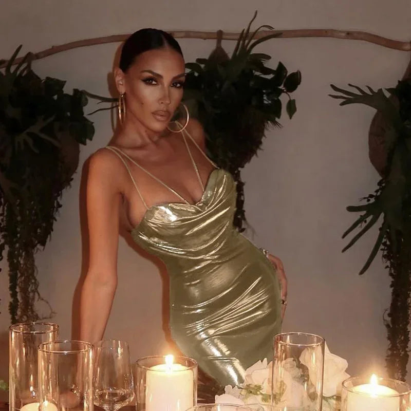 Metallic Soft Gold Slim Midi Dress