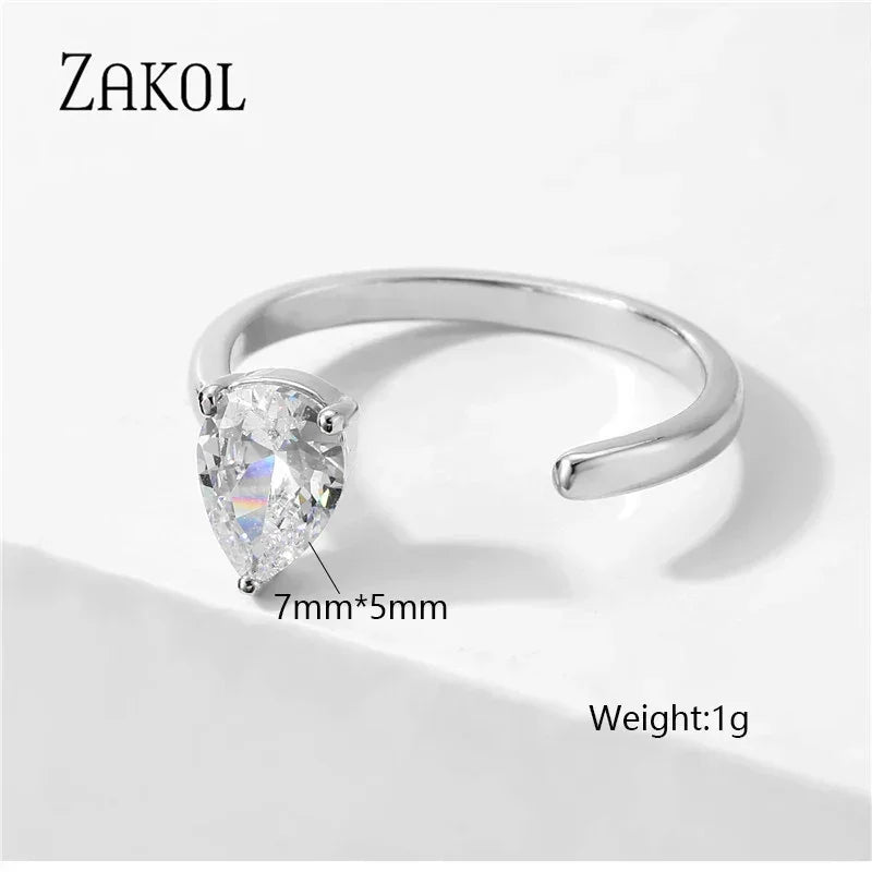 ZAKOL Korea Shiny Cubic Zircon Leaf Shape Open Rings for Women Fashion Geometry Crystal Finger Ring Anillos for Party Jewelry