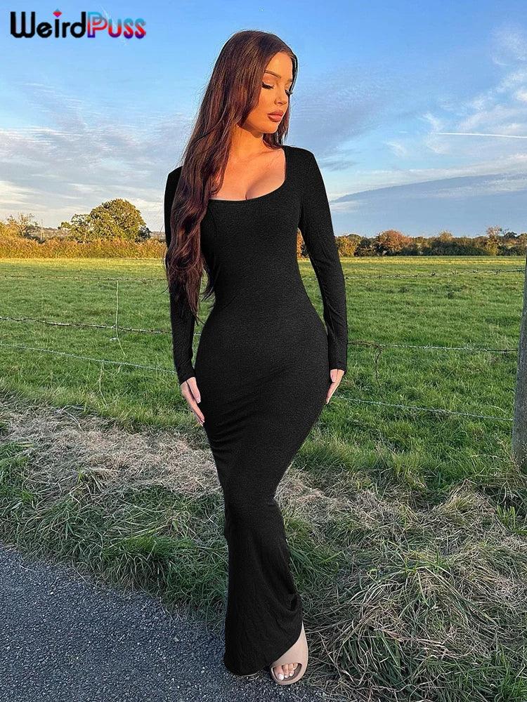 Spandex Long Sleeve Maxi Dress