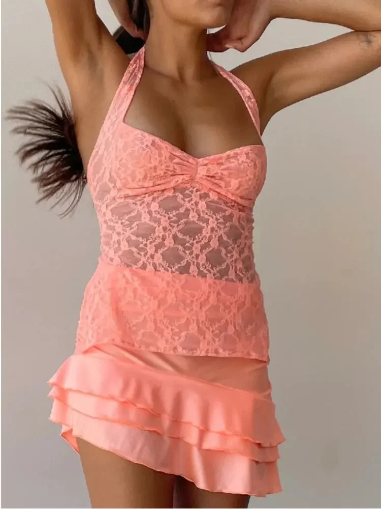 Ladies Halter Lace Crop Top