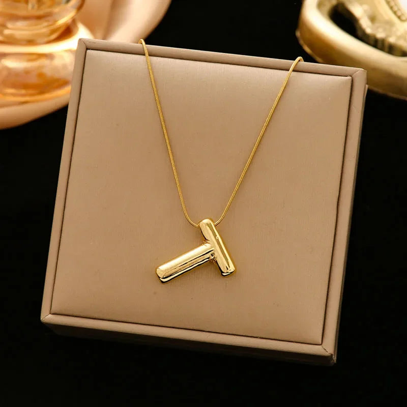 Stainless Steel Chain Gold Plated Letter Necklaces Chunky Alphabet Balloon Bubble Initial Pendant Necklace for Women Men Jewelry