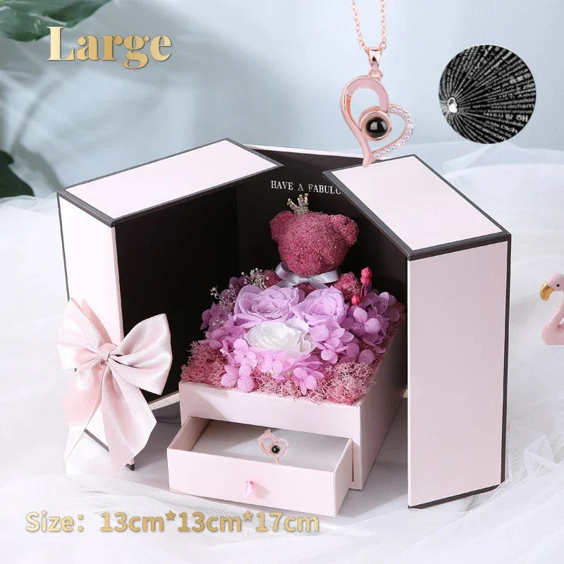 Eternal Rose Bear Box with Necklace