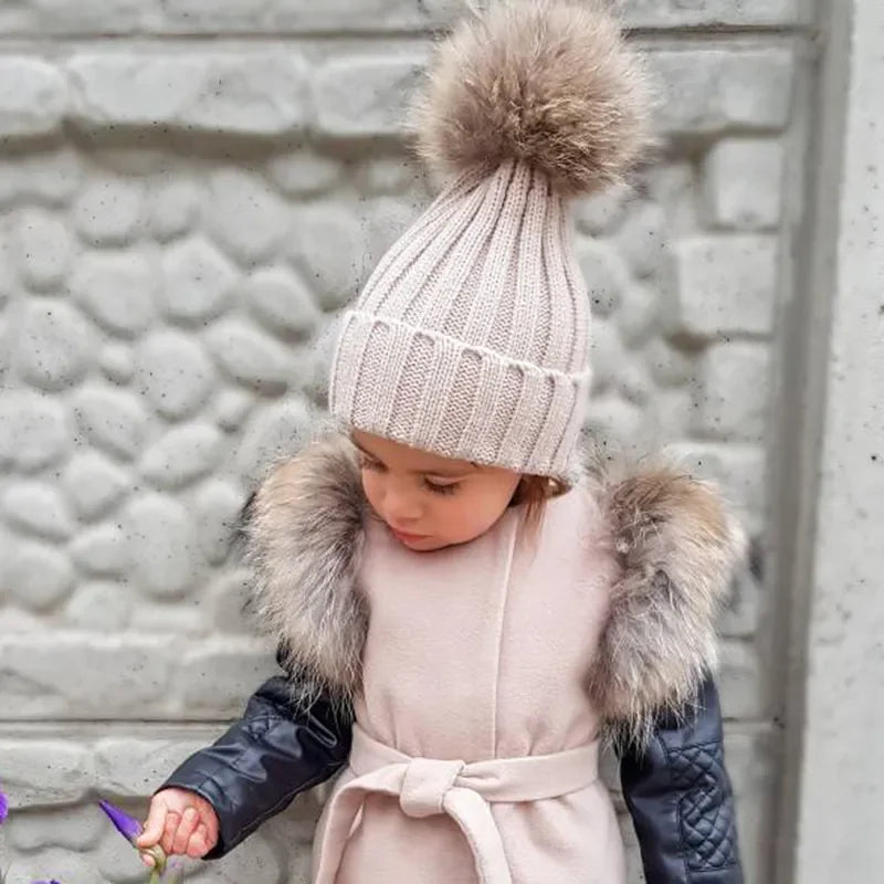 Kids Big Fur Beanie Hat