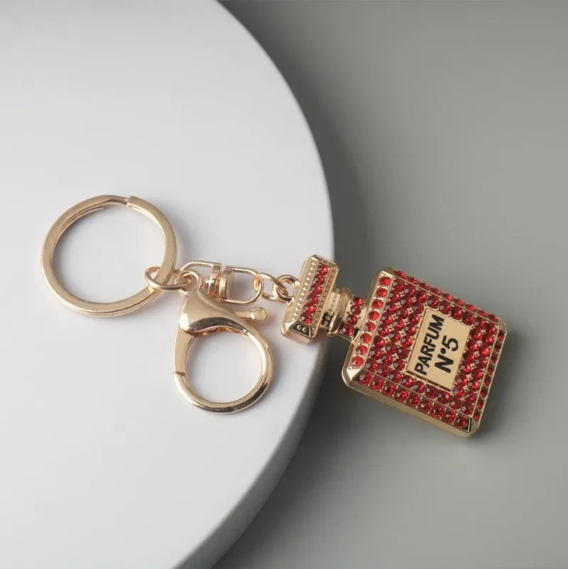 Crystal Keychain With Shiny Rhinestone Keyrings Perfume Bottle Shape Pendant For Lady Girls Bag Wallet Hanging Ornament Gifts