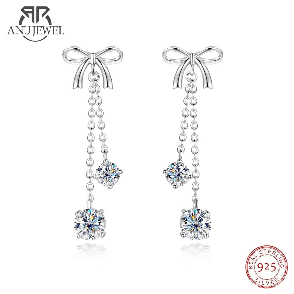Luxury 3ctw D Color Moissanite Diamond Bow Earrings Drop 925 Sterling Silver