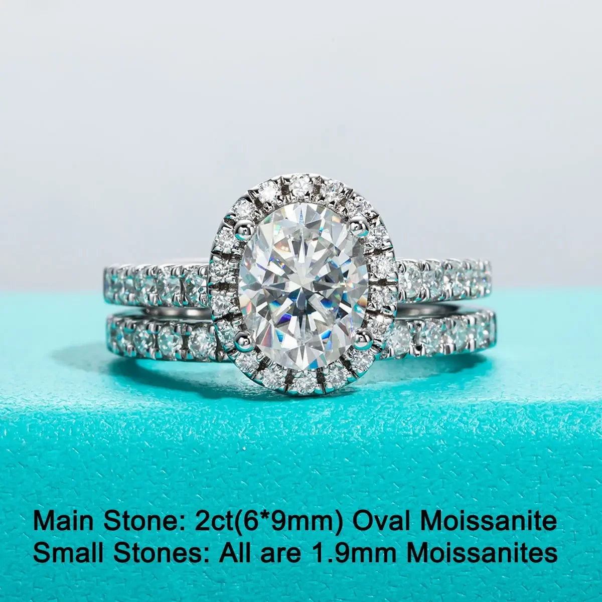 Wedding Band 2ct (Total 2.648ct) Oval Cut D Color Moissanite Ring Set