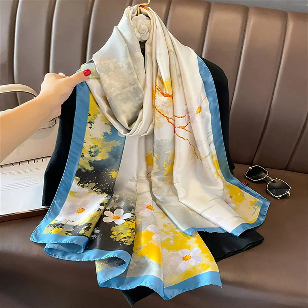 180*90cm Luxury Brand Women Summer Silk Scarves Shawl Lady Wrap Soft Female Europe Designer Beach Bandanna foulard muffler pareo