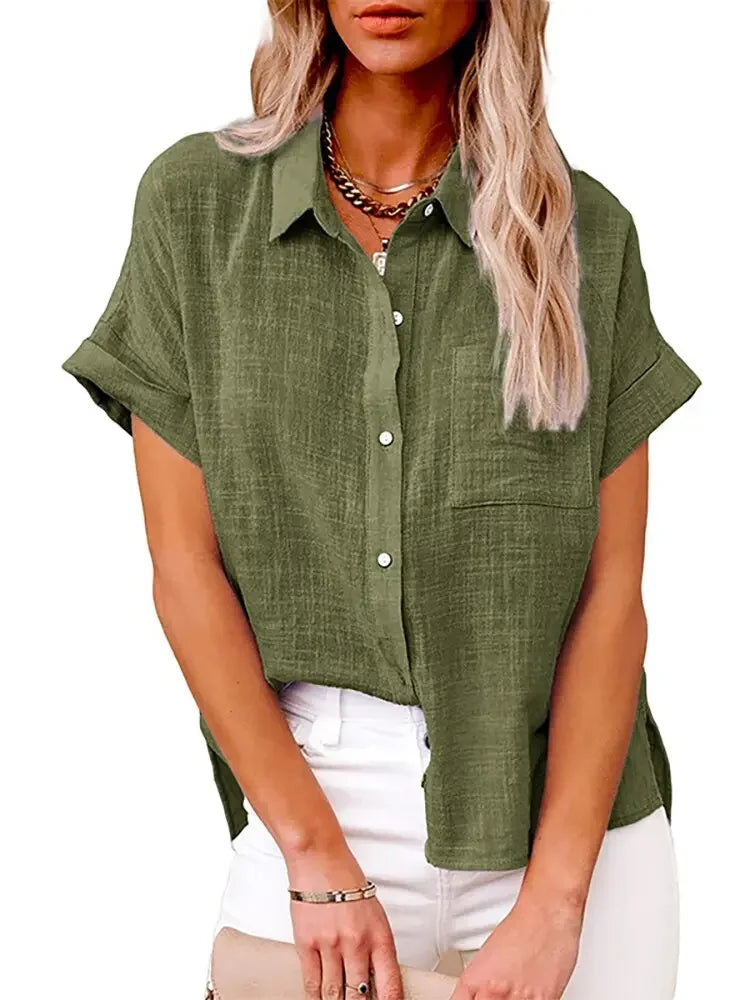 Women Summer Linen Oversized Shirt Vintage Harajuku Short Sleeve Loose Blouse Elegant Chic Tunis 2022 Women Tops Streetwear