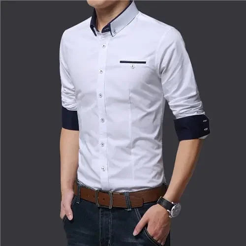 TFETTERS Newest Cotton Men Shirt Casual Shirt Long Sleeve Solid Color Regular Fit Plus Size Men's Shirts