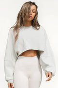 LO Casual Women's T-shirt Long Sleeved Top Knitted Sweater Clothing Round Neck Top Women's Short Sports Yoga Top