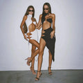 YUZHEXI Sexy Hollow Out Nightclub Party Dress White Black for Women Sleeveless O Ring Split Irregular Outfit