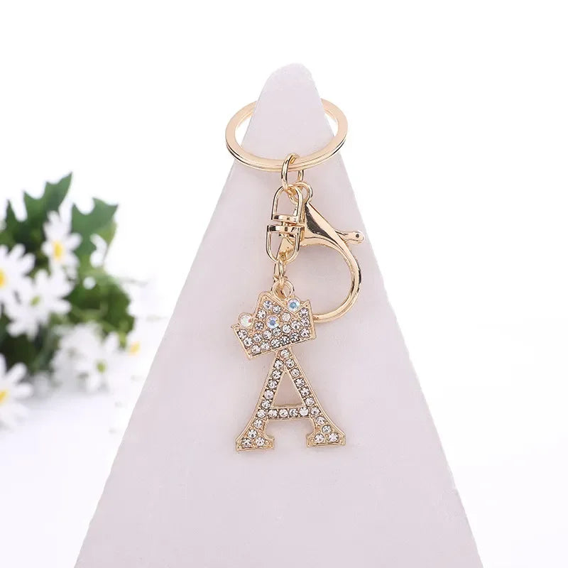 Luxury Crown 26 Letter Metal Keyring Fashion Rhinestone Keychain