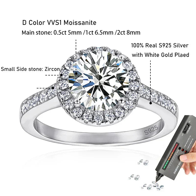 Tezzc 2ct Moissanite Halo Engagement Ring For Women S925 Sterling Silver Wedding Rings With certificate Fine Jewelry Wholesale