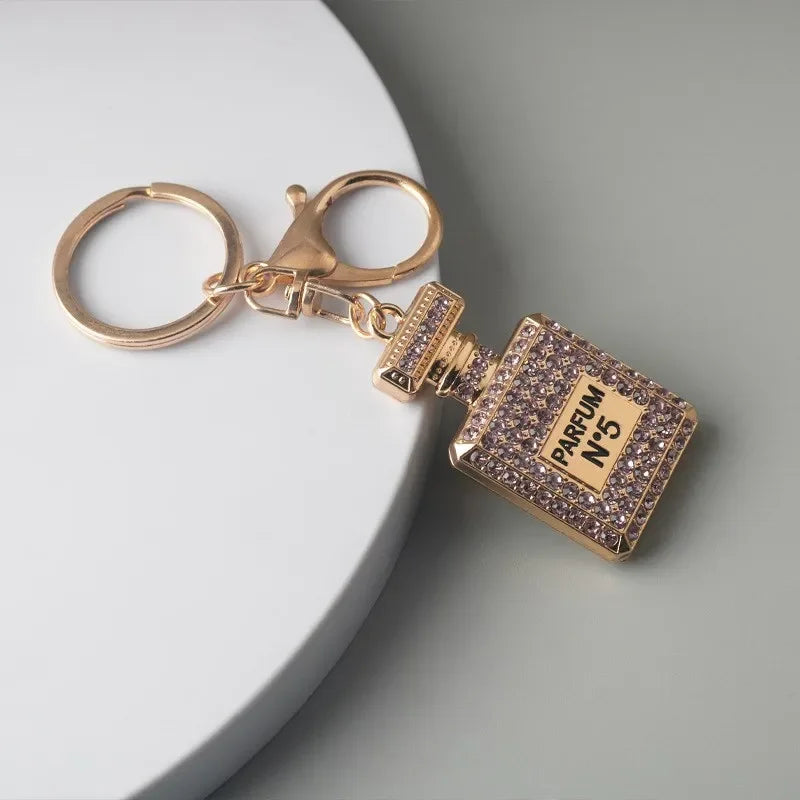 Crystal Keychain With Shiny Rhinestone Keyrings Perfume Bottle Shape Pendant For Lady Girls Bag Wallet Hanging Ornament Gifts
