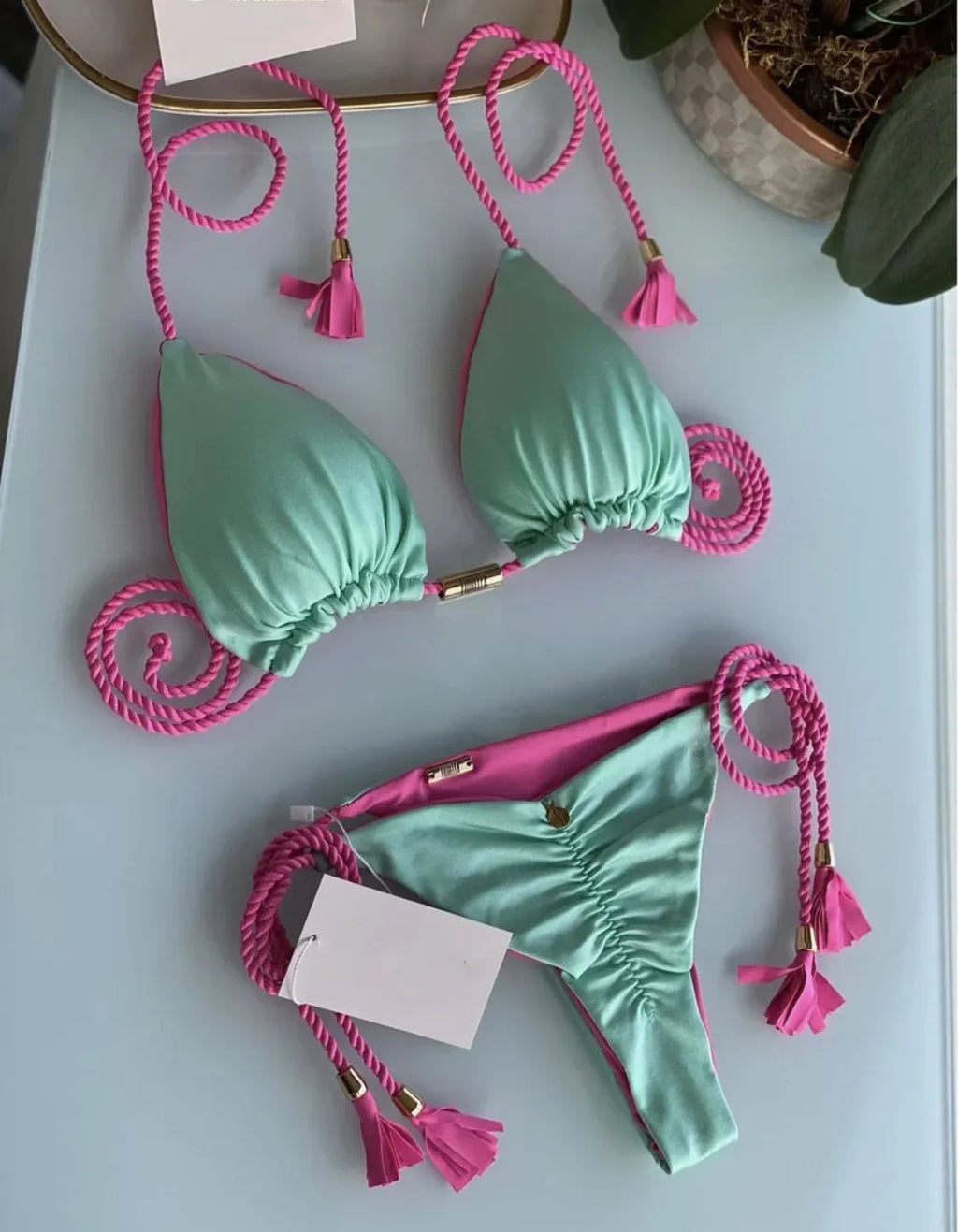 New Women Bikini Backless Rope Triangle Swimsuit Multicolor Swimsuit