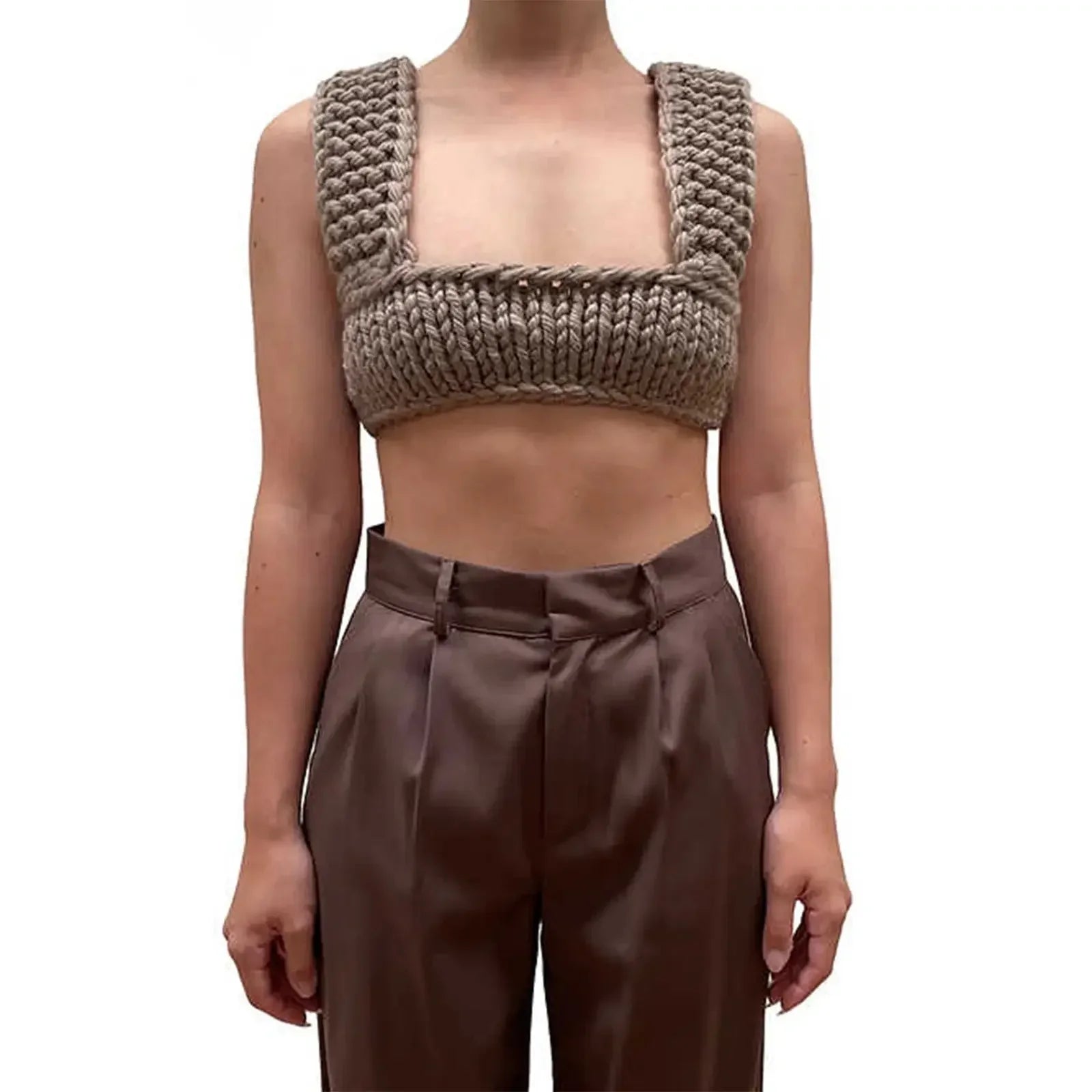 Fairy Grunge Crochet Knitted Crop Top Sleeveless Hollow Out Tube Vest 2000s Women Crochet Tanks Streetwear