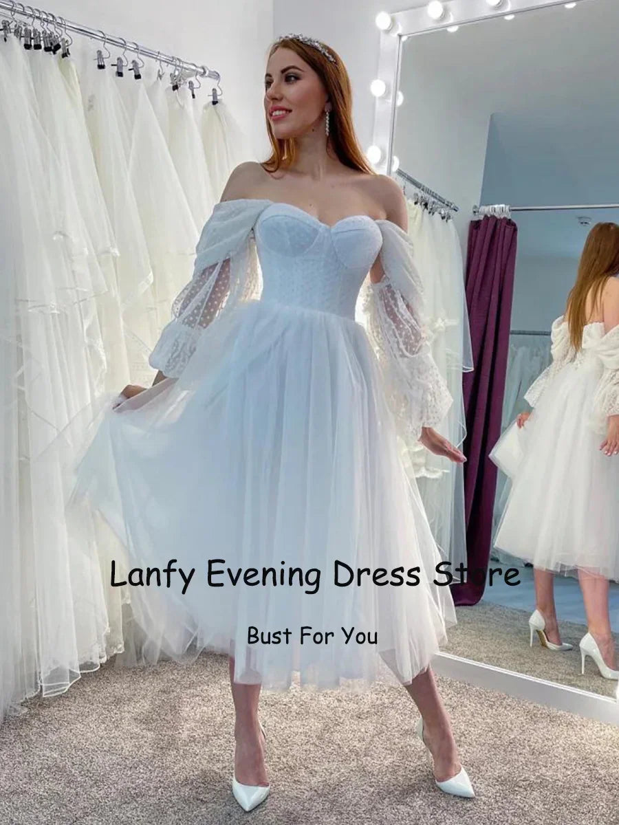 Tulle Little White Wedding Dresses 2023 Sweetheart A-line Short Bride Gowns Tulle Mid Civil Wedding Dress Engagement Skirts