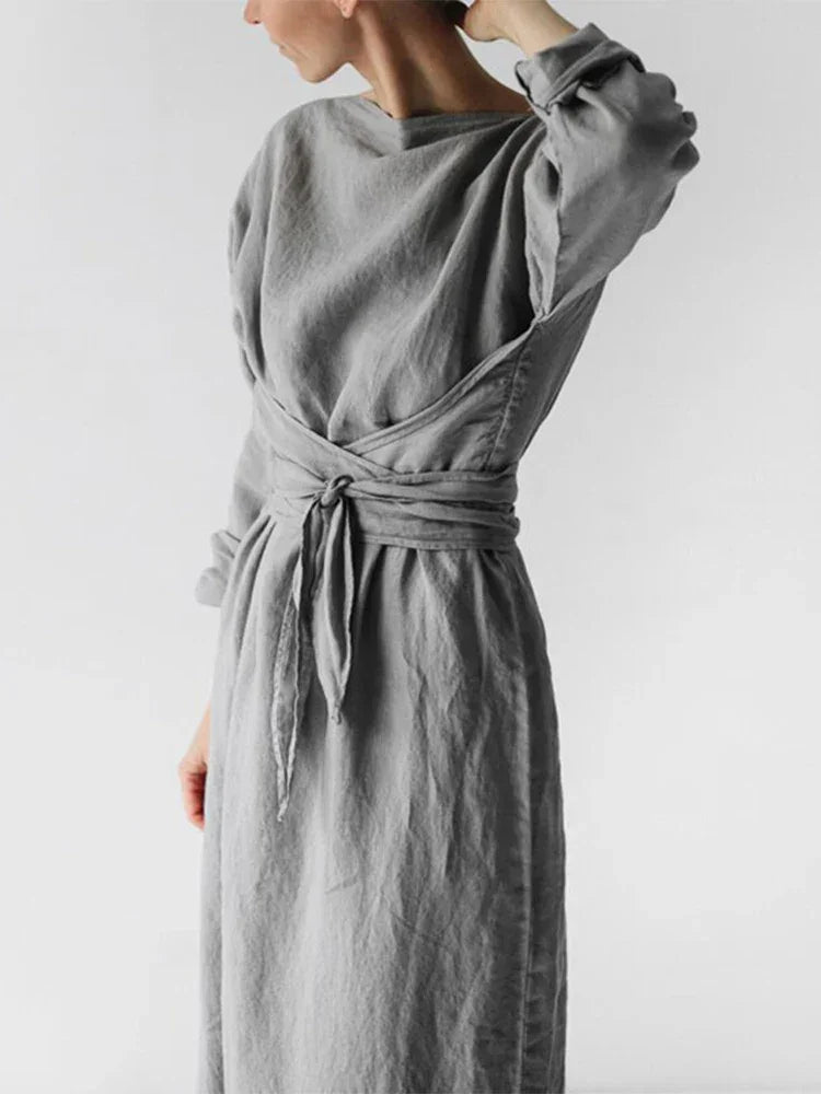 Janet Long Sleeve Linen Dress