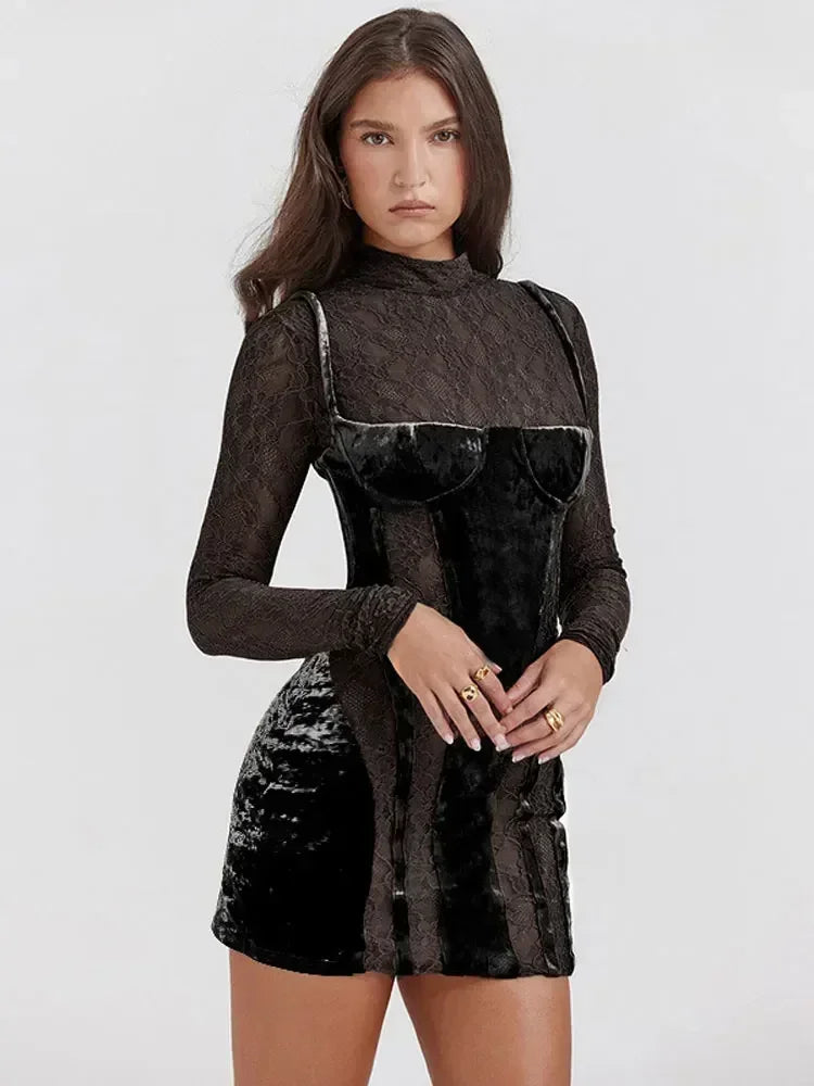 Velvet Patchwork Mini Dress