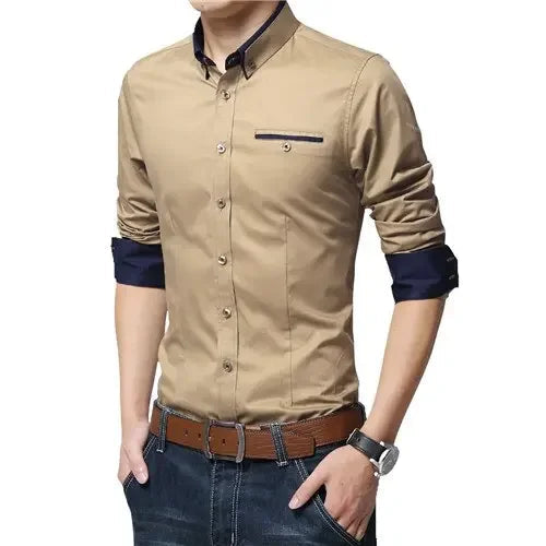 TFETTERS Newest Cotton Men Shirt Casual Shirt Long Sleeve Solid Color Regular Fit Plus Size Men's Shirts