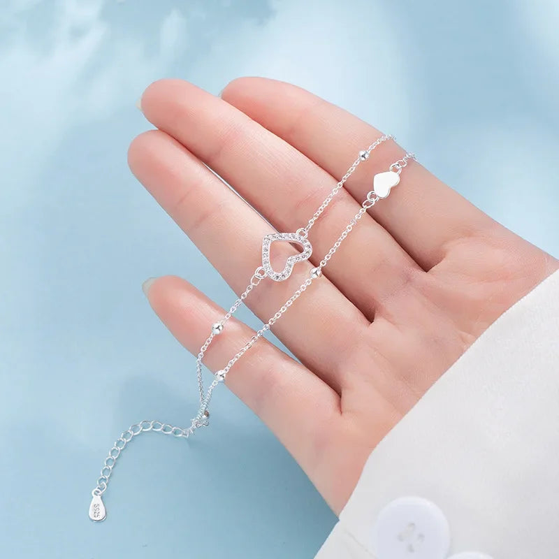 Romance 925 Sterling Silver Double Love Bracelet