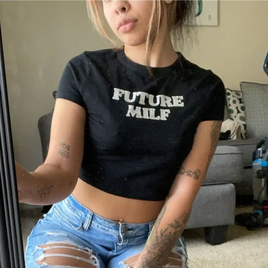 FUTURE MILF Black Baby Crop Tee