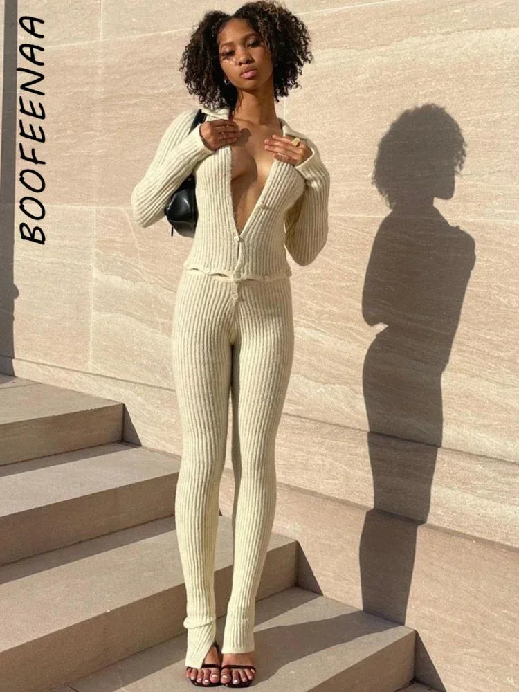 Sunday Comfy Ribbed White Long Sleeve Jumpsuit
