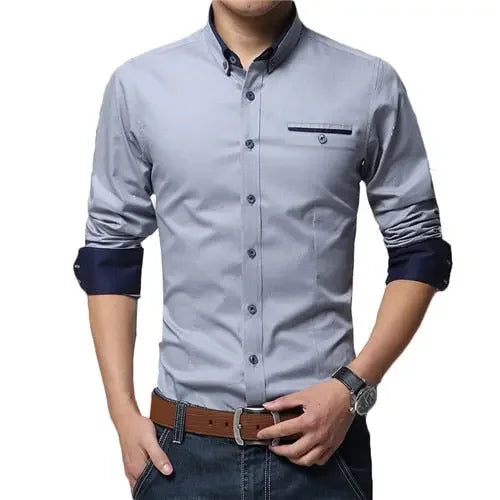 TFETTERS Newest Cotton Men Shirt Casual Shirt Long Sleeve Solid Color Regular Fit Plus Size Men's Shirts