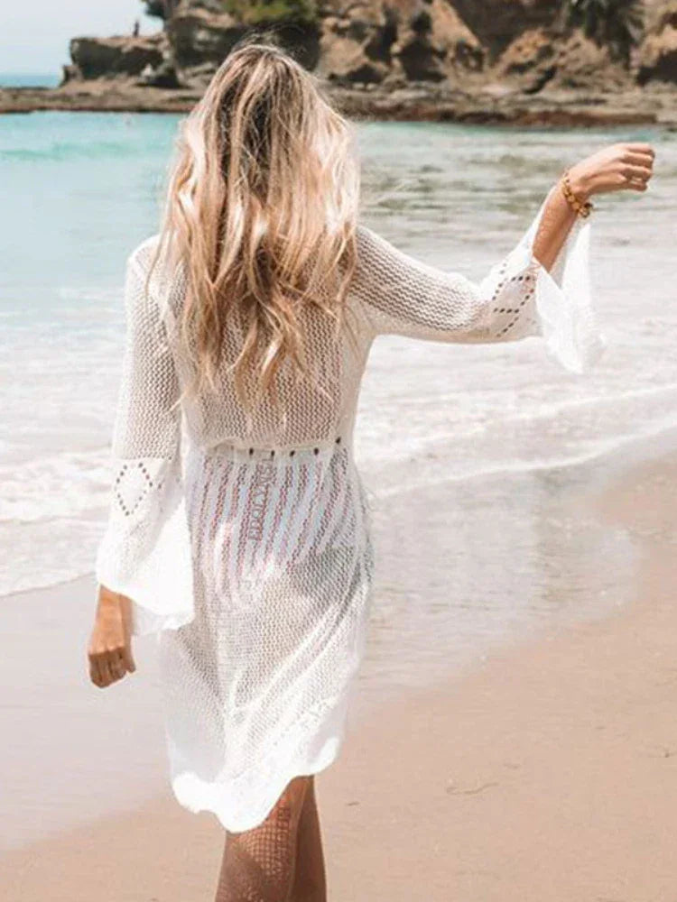 Boho White Crochet Beach Dress