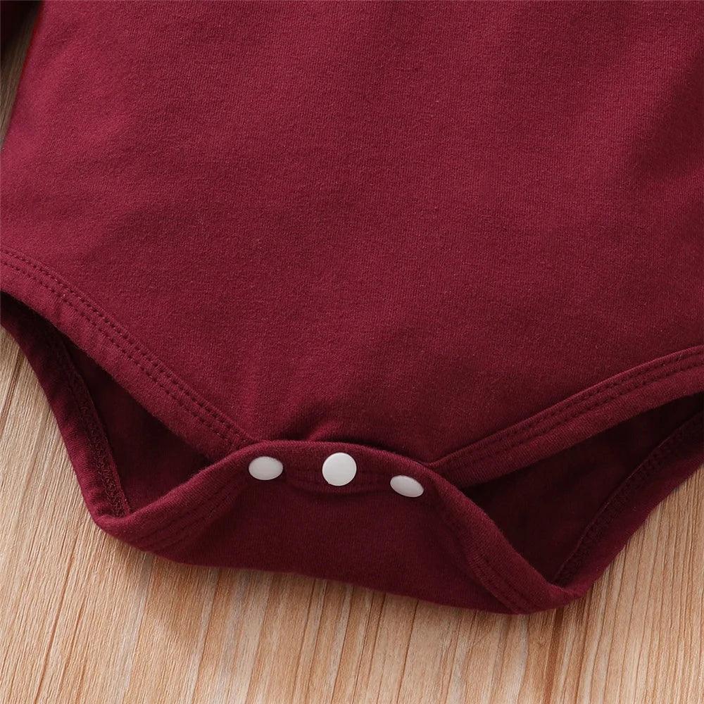 LUXBABY Gilfs 0-18 Months Red Long Sleeve Bodysuit + Flower Strap Pants 2PCS