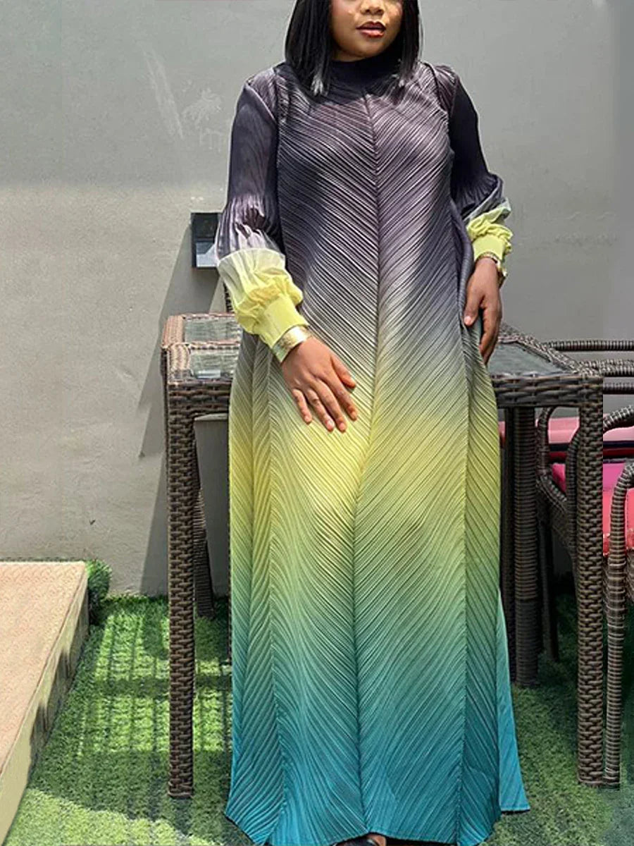 Gradient Pleated Maxi Dress