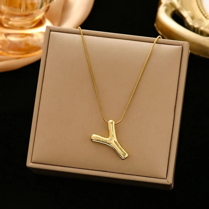 Stainless Steel Chain Gold Plated Letter Necklaces Chunky Alphabet Balloon Bubble Initial Pendant Necklace for Women Men Jewelry
