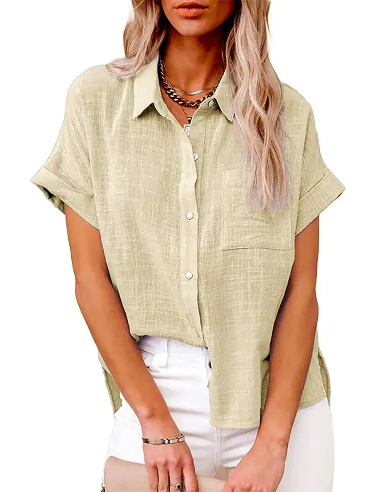 Women Summer Linen Oversized Shirt Vintage Harajuku Short Sleeve Loose Blouse Elegant Chic Tunis 2022 Women Tops Streetwear