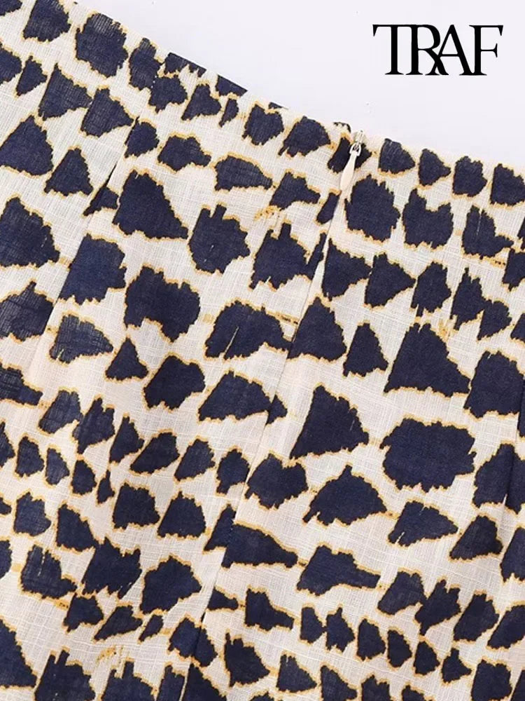 Beaded Print Wrap Mini Skirt