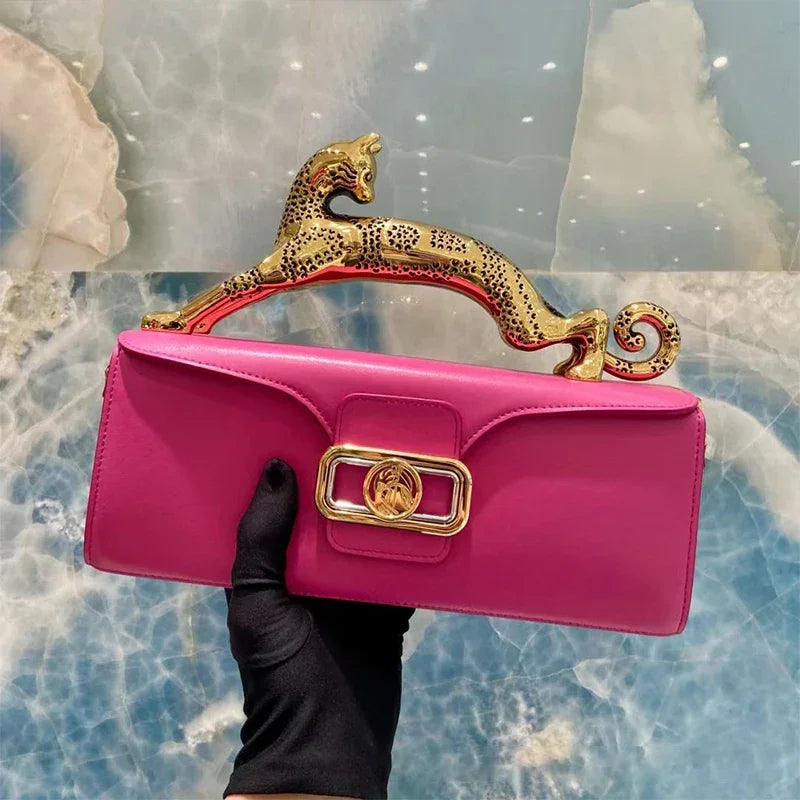Leopard Handle Leather Bag