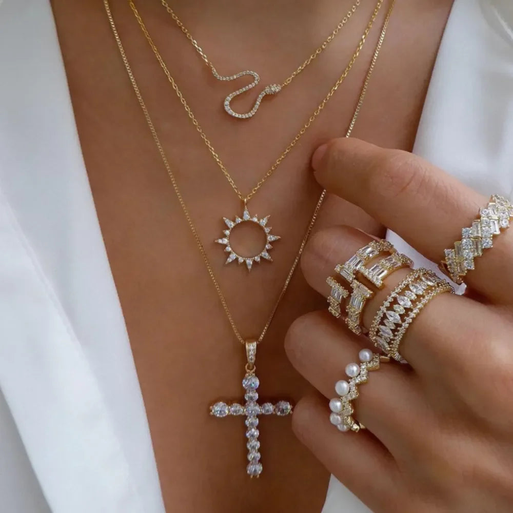 Boho Multi-Layer Crystal Pendant Necklaces