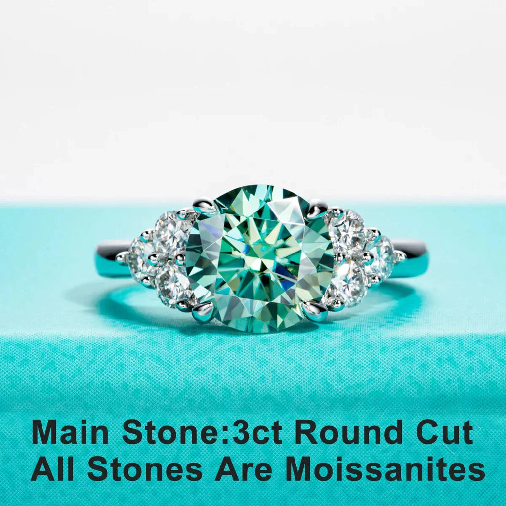 3ct Round Cut Moissanite Engagement Ring 18K Gold Plated Silver