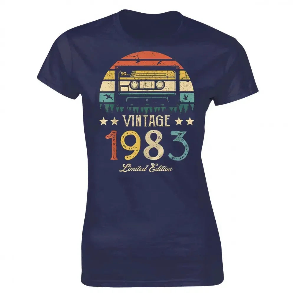 Vintage 1983 Limited Edition Retro Cassette Women T Shirt 40th 40 Years Old Birthday Party Girlfriend Gift Black T-shirt