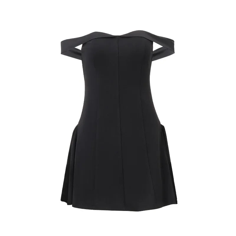 JULISSA MO Elegant Women's 2024 New Off-shoulder A Line Solid Backless Mini Dress For Femme Sexy Party Clubwear Evening Dress
