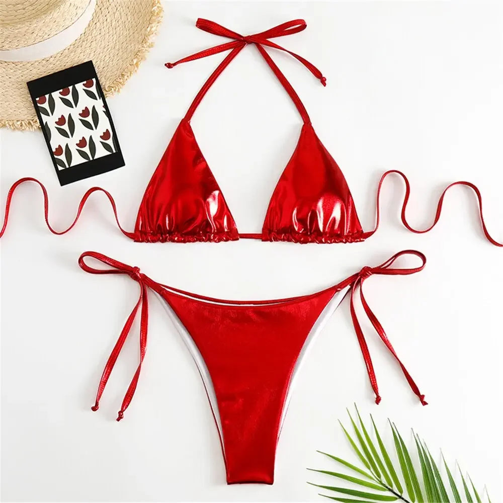 Pamela Patent Leather G-String Swimwear