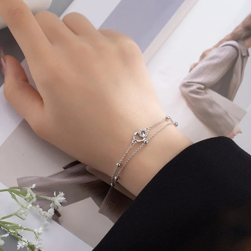 Romance 925 Sterling Silver Double Love Bracelet